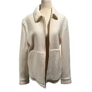 Zara Boucle Zip up Bomber Jacket in Cream